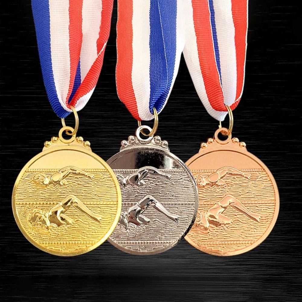 Zinc Alloy Swimming Competition Medal Neck Ribbon Sports Award Winner Round Medal Training Awards