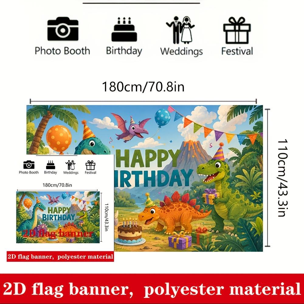 Cartoon Dinosaur Happy Birthday Banner Backdrop Balloons Jungle Volcano Theme