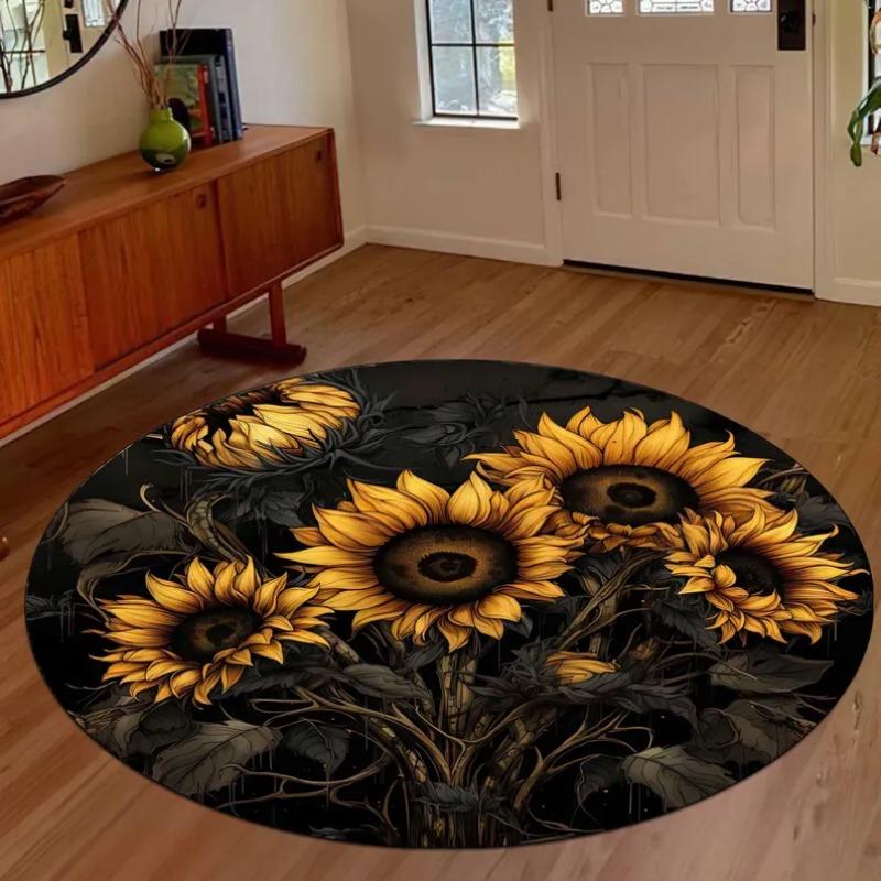 Sunflower Round Carpet Vintage Rustic Style Home Decor Rug Water-absorbing Anti Slip Floormat for Doormat Living Room Bedroom