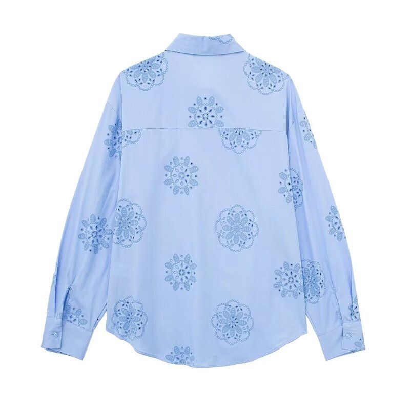 Fashion Style 2024 Spring-Summer New Type Women's Easiest for Match Adhesive Embroider Decorative Poplin Shirt 2492056403