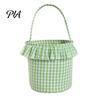 Easter Egg Hunt Carriers Halloween Basket, Plaid Ruffle Trick or Treat Candy Bucket with Handle Bags for Kids Kids, Reusable Gingham Fabric