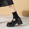 High-heeled Mary Jane Shoes for Women's New Round-headed Small Men with Heightened Small Leather Shoes, Muffin Thick-soled Thick-heeled Single Shoes