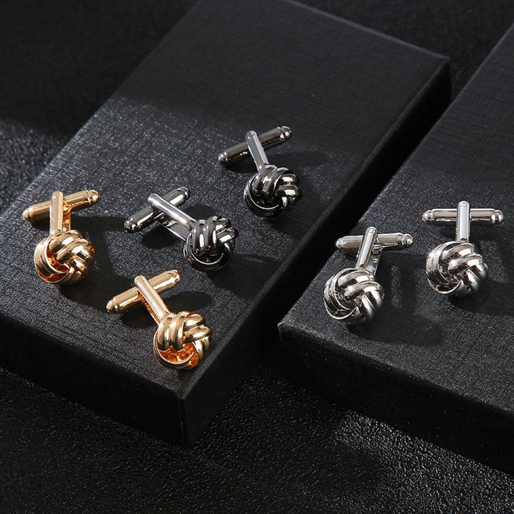 Alloy Alloy Cufflinks Gold Silver Black Shirt Suit Cuff Links Elegant Style Knot Men