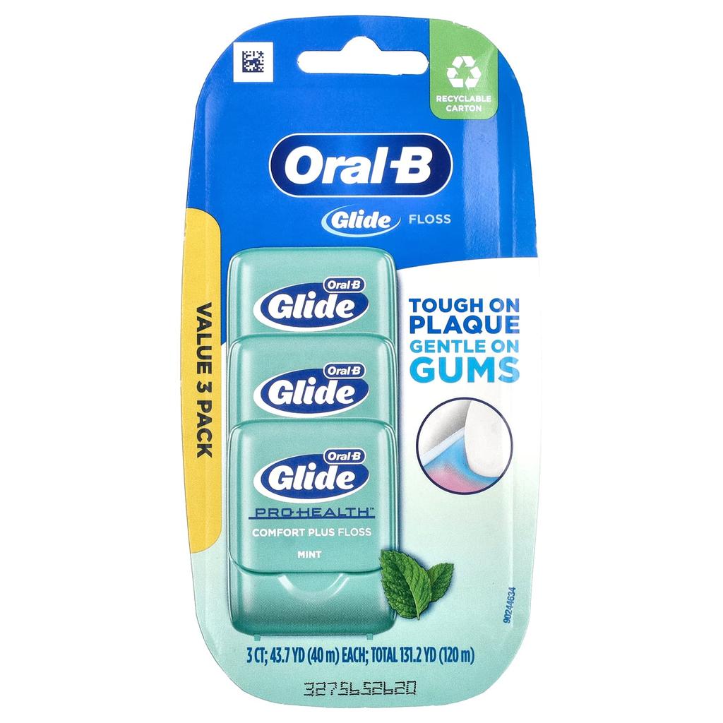 Oral-B Glide, Pro-Health, зубная нить Comfort Plus, мятная, 3 упаковки, 40 м (43,7 ярда) каждый