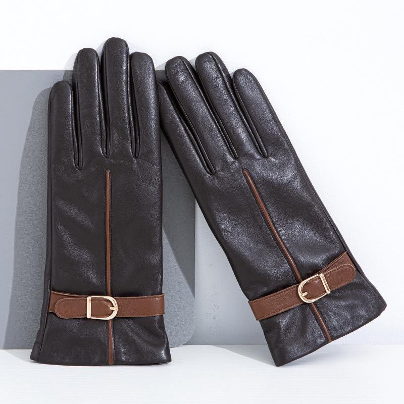 Модные женские перчатки из натуральной цветной овчины для сенсорных экранов Теплые флисовые перчатки для вождения осенью и зимой