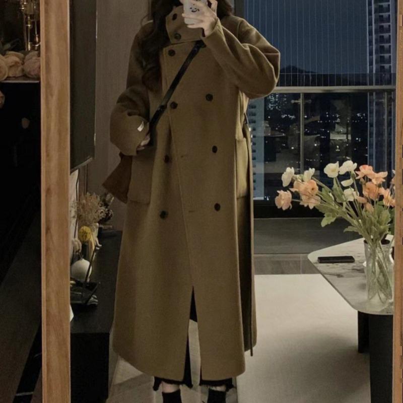 Шерстяное пальто в стиле Хепберн для женщин, осень-зима, новый стиль, небольшое шерстяное пальто средней длины в корейском стиле