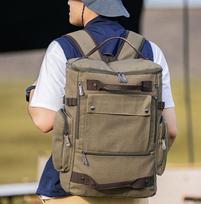 Мужской холст рюкзак открытый сплошной цвет большой емкости для отдыха многоцелевая дорожная сумка