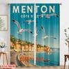 2pcs 2D flat printing Curtain Menton Cote D'Azur Seagulls Flying Polyester Without Electricity Family Party for Multipurpose