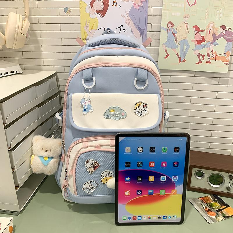 Студенческий рюкзак в стиле колледжа, цветной блок, для девочки, многокарманный, большой вместимости