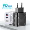 Светодиодная подсветка, Быстрое зарядное устройство 20 Вт, Двойной порт (PD + QC3.0) - Совместимость с США/ЕС/Великобританией