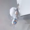 Cute Snowman Phone Charms Chain White Pom Pom Blue Flower Bead Winter Pendant Fairy Core Keychain for Schoolbag Camera Xmas Gift