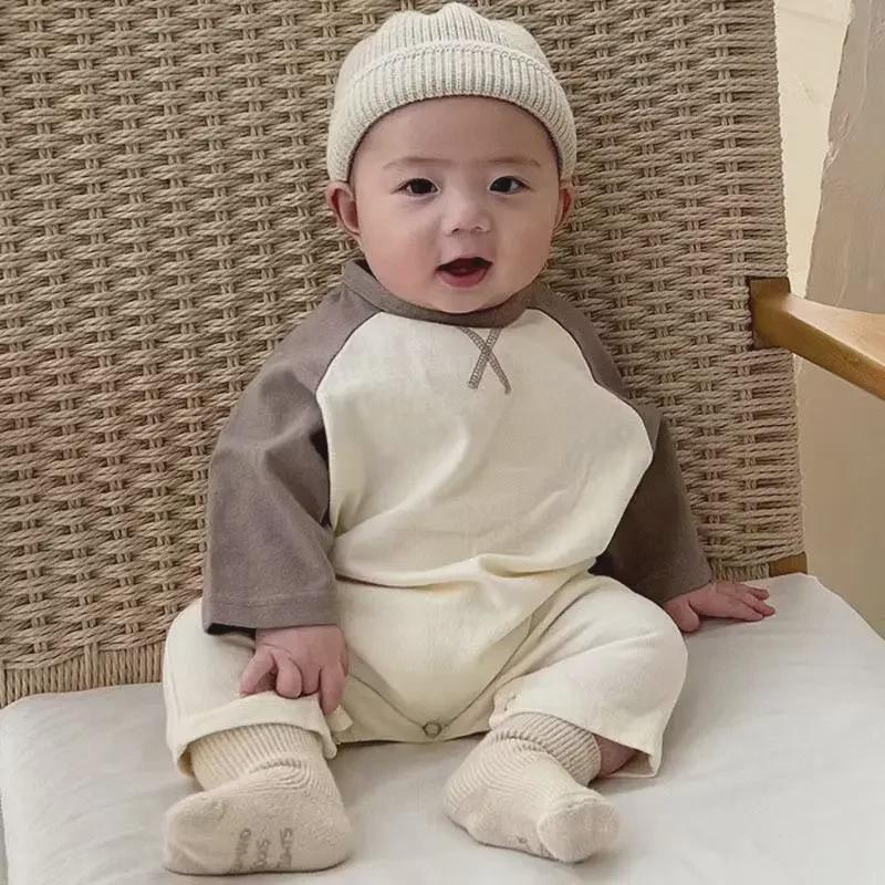 Stylish Long-Sleeve Korean Newborn Jumpsuit for Boys & Girls - Comfortable Spring/Autumn Wear