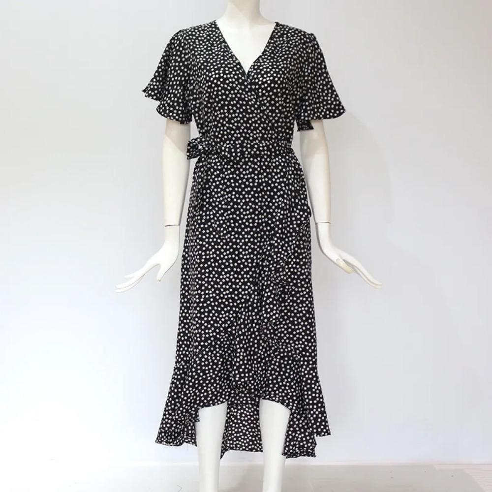 Летнее пляжное платье макси женское длинное шифоновое платье с цветочным принтом в стиле бохо с оборками и запахом повседневное сексуальное вечернее платье с v-образным вырезом и разрезом Robe Femme