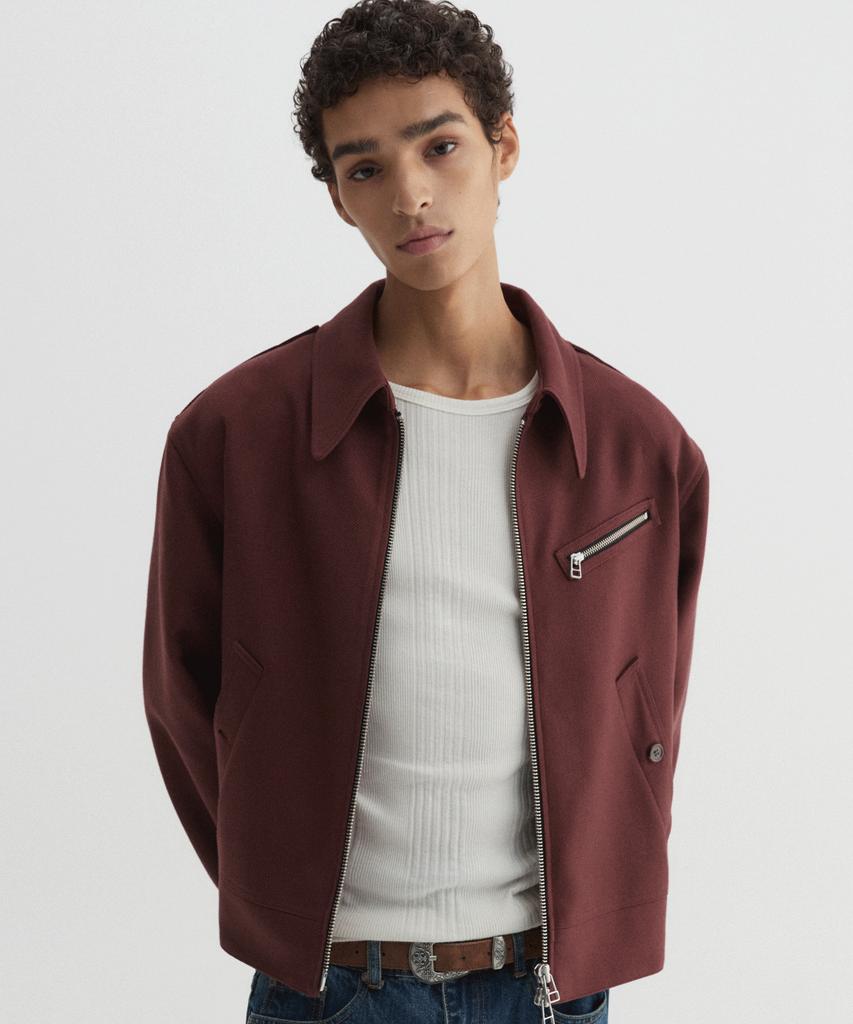 Dnsr Oblique Wool Crop Jacket Burgundy