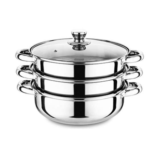 Набор из 3-х ярусных пароварок из нержавеющей стали с крышкой, пароварка, штабелируемая, экономящая место, визуальный дизайн крышки, ручка, многоцелевая кастрюля для готовки