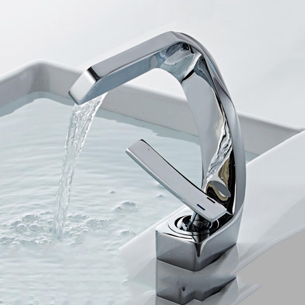 Matte Golden White Basin Faucet Brushed Gold Black Chrome Waterfall Tap Contemporary Design Hot Cold Water Deck Mounted Faucet