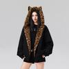 Vintage Leopard Print Cat Ear Hooded Padded Jacket Loose Fit Warm Winter Coat Men Women