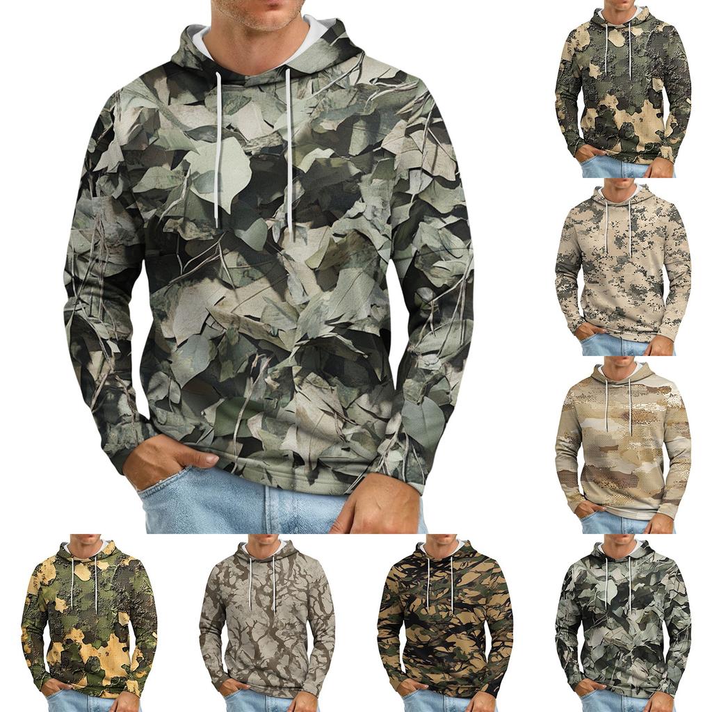 Мужская толстовка с капюшоном свободного кроя в стиле кэжуал с камуфляжным принтом