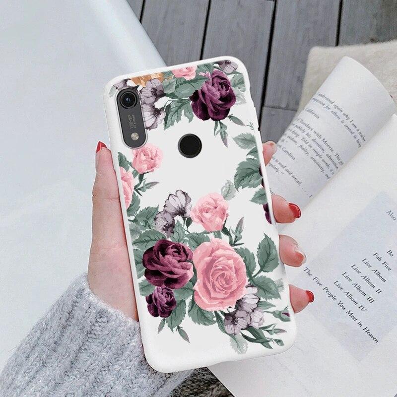 Милый мультяшный чехол для Huawei Y6 2019 с отверстием для пары, синий цветочный столик, мягкий чехол из ТПУ для Huawei Y6 2019, розовый узор, большое сердце, противоударная защитная задняя сумка