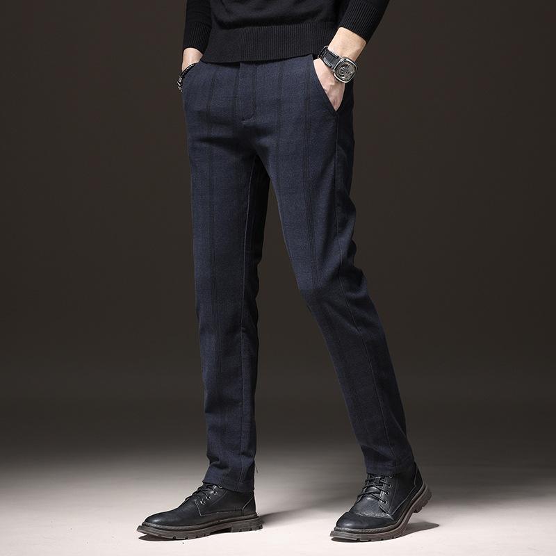 2024 Осень и зима Новые высококачественные потертые деловые повседневные брюки для мужчин Модные клетчатые длинные брюки
