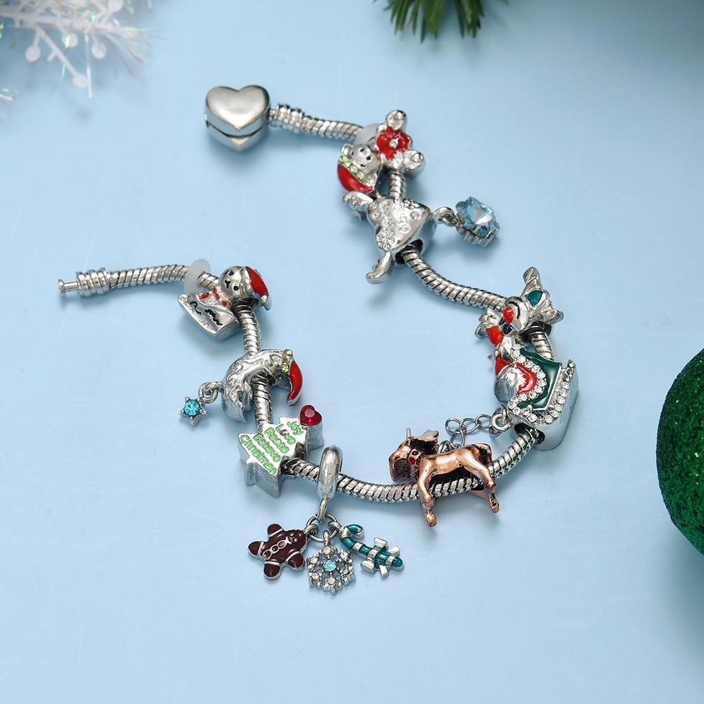 Christmas Snowman Deer Charm Bracelets Zinc Alloy Holiday Gift For Men Women