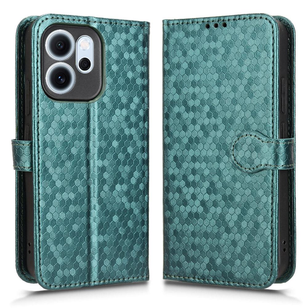 For Oppo Reno14 F 5G Wallet Case Dot Pattern Imprint PU Leather Phone Cover with Wrist Strap