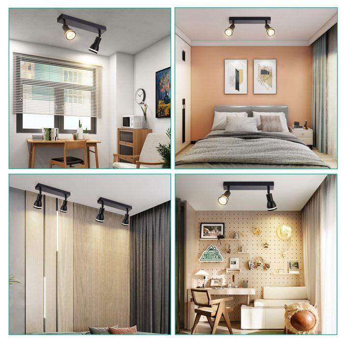 Spot de plafond - NETTLIFE - Spot plafond noir Nettlife - 2 x GU10 - Aluminium - Tête pivotante