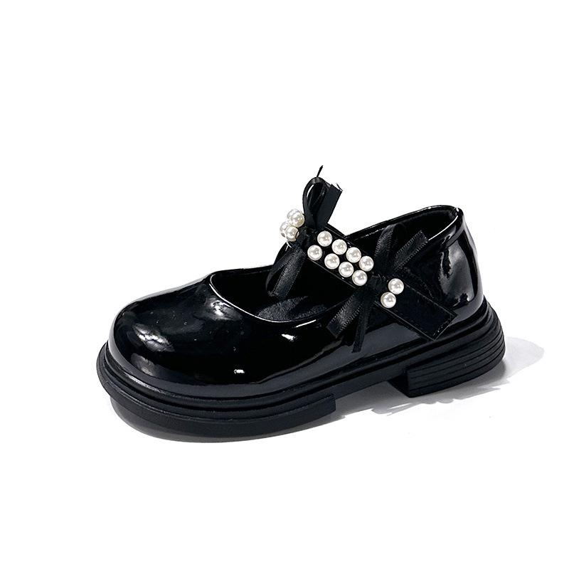 Girls' Leather Shoes 2025 Spring and Autumn New Cute Bow Pearl Princess Shoes Children's Performance Shoes Fashion Single Shoes Trend