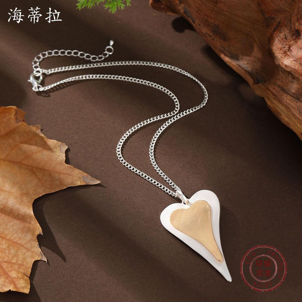 Новая двухслойная трехмерная матовая подвеска в виде сердца, женское модное высококлассное универсальное ожерелье в форме сердца