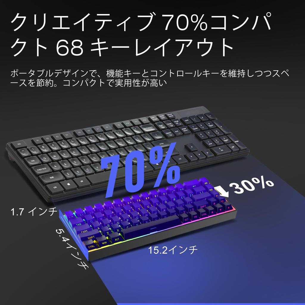 ZIPFORCE Gaming Keyboard, 68-Key Mechanical Keyboard with Blue Liner Switches, Type-C Wired Connection, Multi-Color Mixed Backlighting, PBT Keycaps,