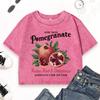 Farm Fresh Pomegranate Fruit Printed Washed T-Shirt Women Slim Vintage T Shirts Cotton Summer Tops Casual Clothing