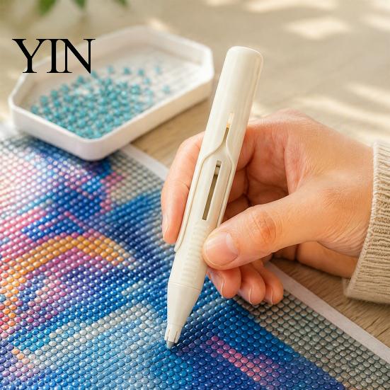Bead Placement Helper Automatic Dispenser, Faux Diamond Art Pen with Ergonomic Grip, Comfort Grip Craft Wax-Free Applicator Tool for Round Diamonds,