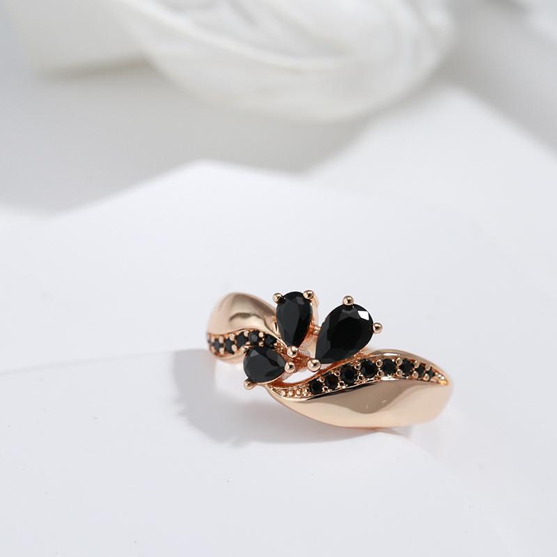 Kinel Black Zircon Elegant Rose Gold Color Rings For Women