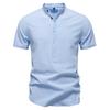 2025 Summer New Business Casual Shirt Men's Short Sleeved Cotton Linen Shirt Stand Collar Cotton Shirt