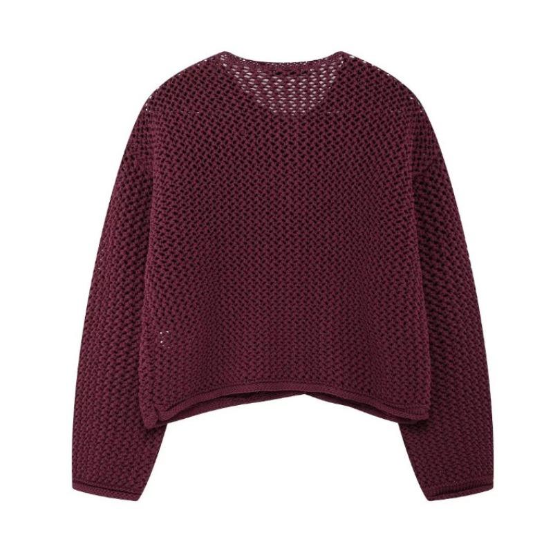 Women's Solid Color Single-breasted Knitted Cardigan Women's Double Pocket Crew Neck Long Sleeve Coarse Needle Sweater Jacket Women's