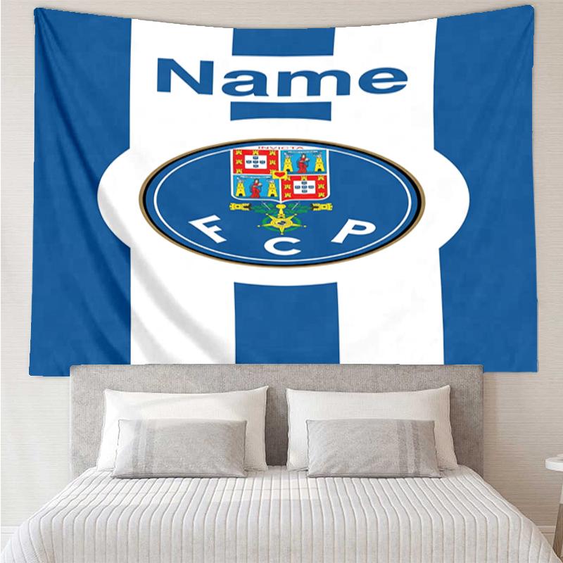 Custom Name FC Porto Print Tapestry, Backdrop, Easy Setup, Ideal for Bedroom, Office & Living Room, with Aesthetic Wall Hanging Decor.