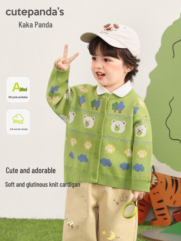 Kaka Panda Kids' Knit Cardigan - Spring Casual Top for Toddlers and Children