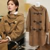 Bear Plaid Retro Double-sided Wool Coat Horn Button Down Coat for Small People