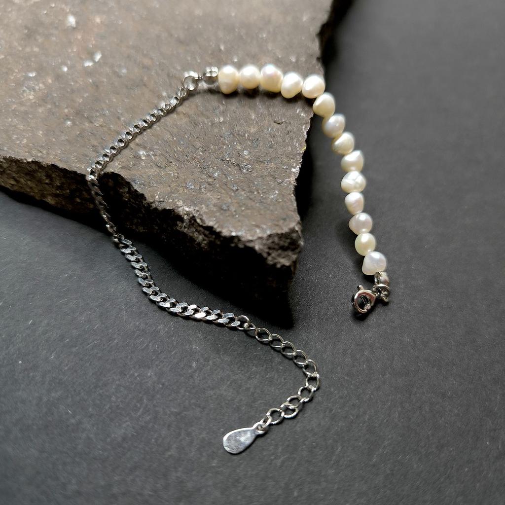 Серебряный браслет с натуральным жемчугом барочным, вес изделия 4,37 гр (2174981)