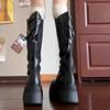Block Heel Single Boots Autumn New Round Toe Rear Zipper Platform Anti-Slip Wear-Resistant Tall Boots