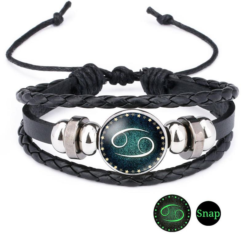 Браслет из искусственного драгоценного камня «Двенадцать созвездий» ;Браслет из бисера и искусственной кожи с плетением в виде 12 созвездий