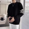 Men's Autumn/Winter Striped Round Neck Wool Sweater - Trendy Casual Long-Sleeved Knit Shirt, Korean Style