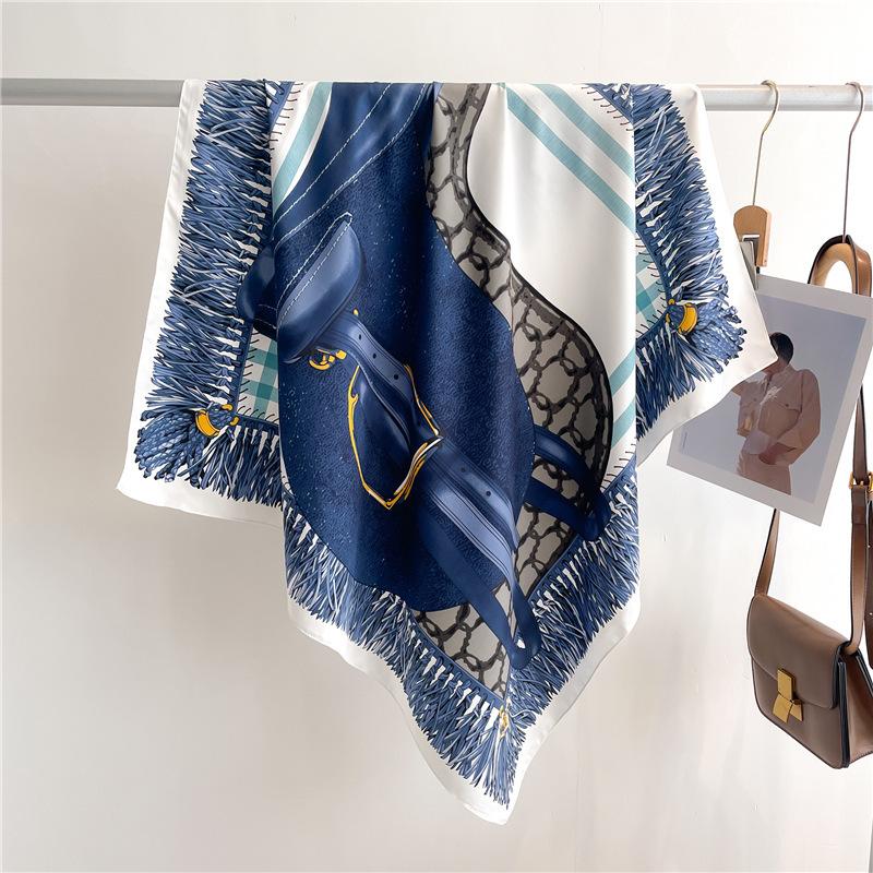 Europe America 90cm Square Scarf Women Silk Shawl Multi-use Neckerchief Female Print Headband Head Wrap Foulard Hijab Hair Bands