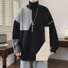 Men's Warm Knitted Winter Turtleneck Sweater - Contrast Design, Long Sleeve