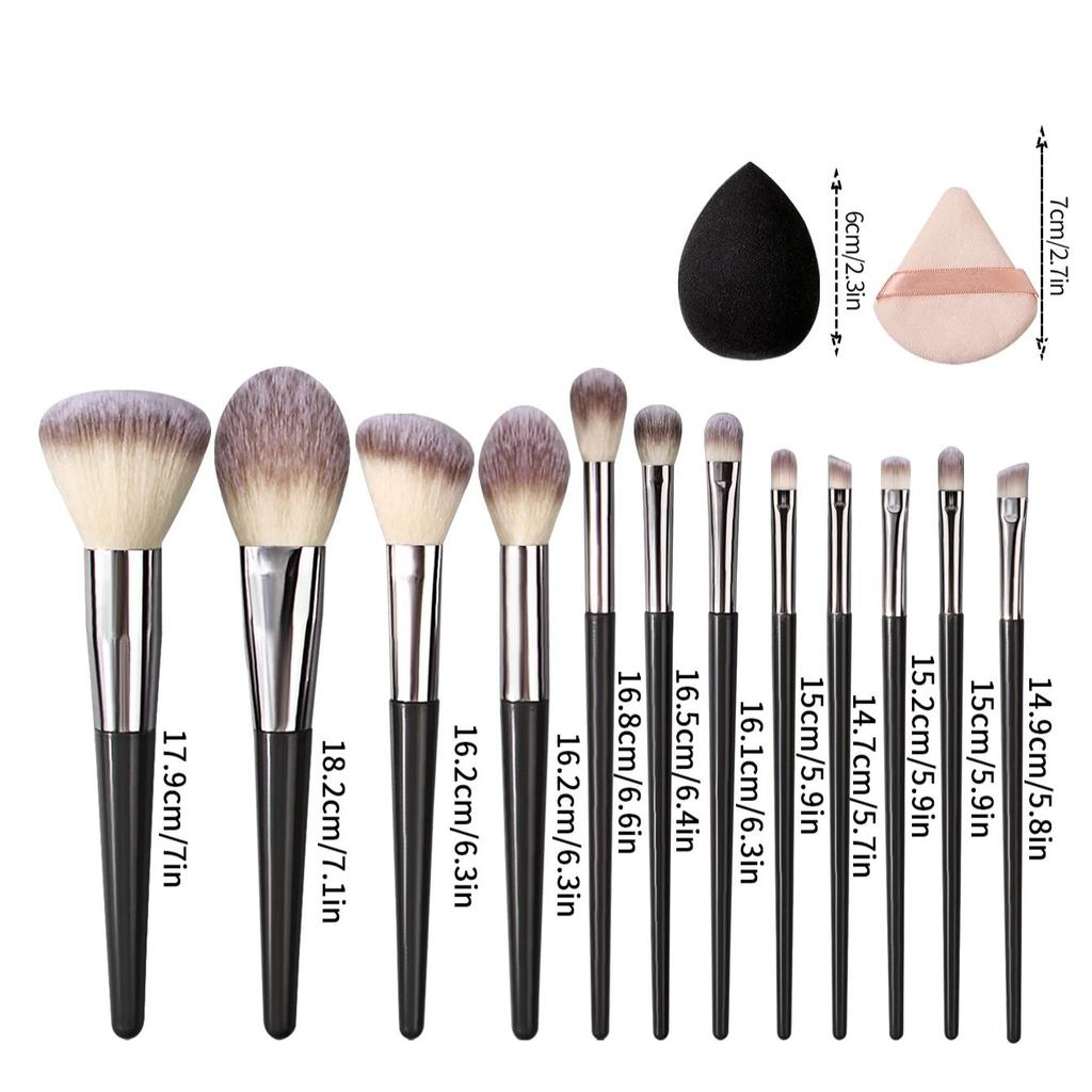 2025 New 12Pcs Makeup Brushes+2 Beauty Blenders+2 Triangle Sponge Puffs Set Soft Bristle Latex-Free For Full Makeup Daily Travel