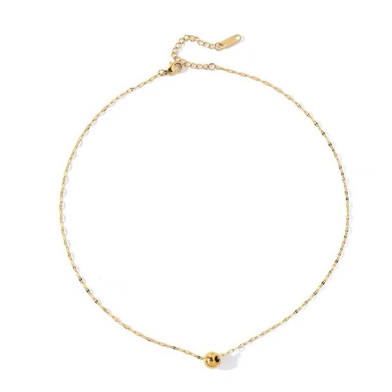 Корейское Простое Модное Круглое Бусины Ожерелье для Женщин - Покрытая 18K Золотом Титановая Сталь Ключичная Цепочка, Модный Аксессуар