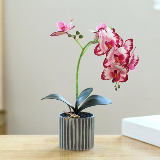 Artificial Potted Plant Faux Moth Orchid Bonsai Desktop Artificial Potted Phalaenopsis Flowers for Home Dining Table Office Desk Decoration