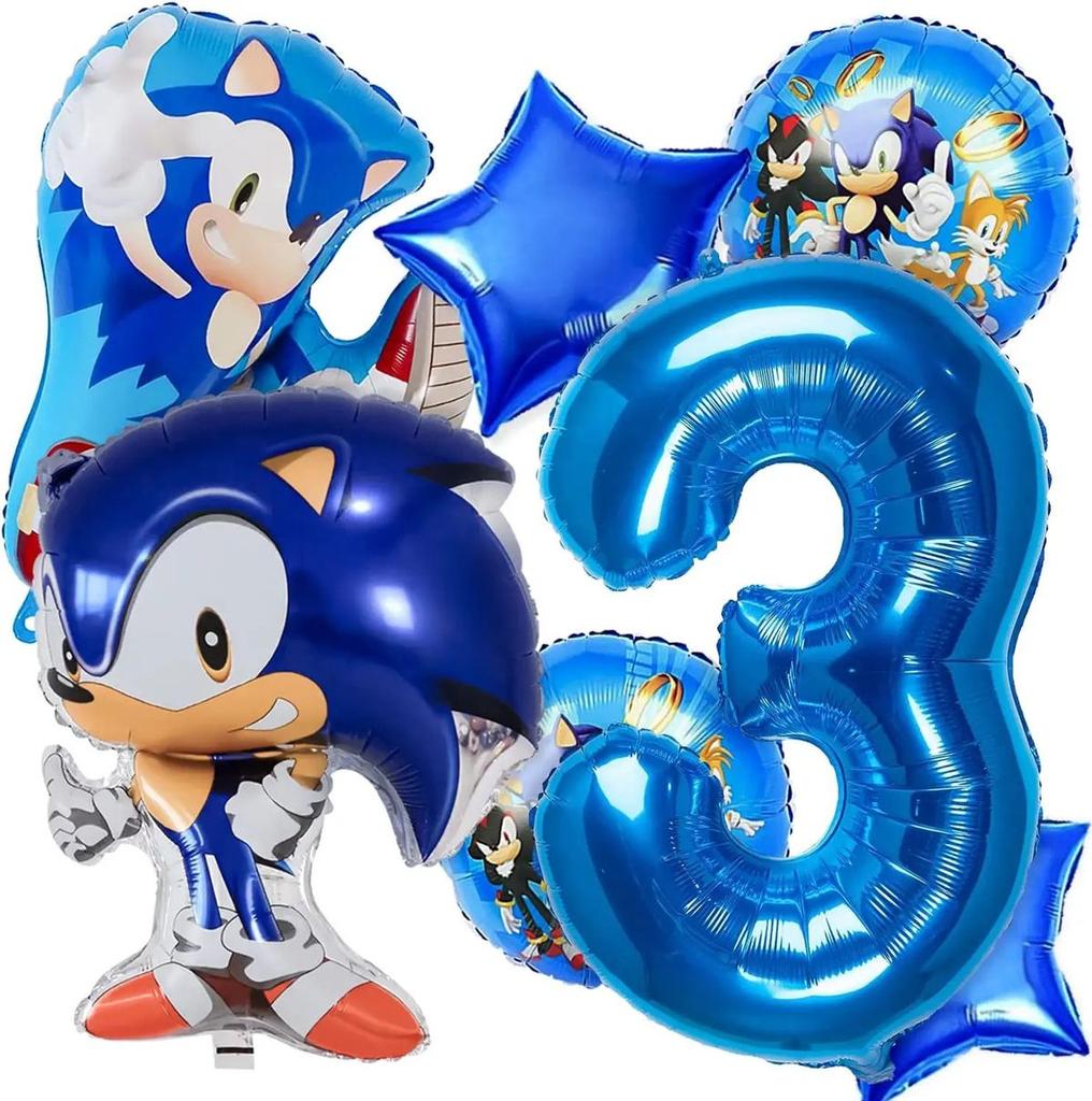 Синий Цифровой Набор Воздушных Шаров из Алюминиевой Фольги в Стиле Соника — Украшения и Принадлежности для Детского Дня Рождения