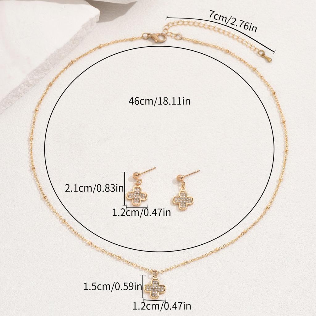 Стильный и простой женский комплект из ожерелья и серег с инкрустацией из циркония, индивидуальный дизайн в виде четырехлистного клевера, серьги-цепочки на ключицу