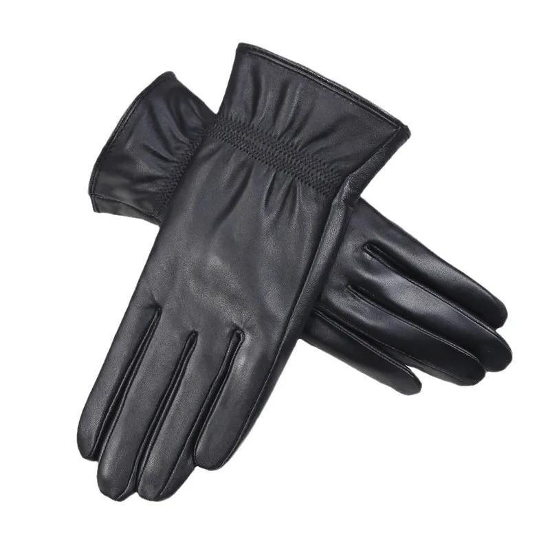 Sheepskin Gloves Women's Winter Fleece-lined Warm Short Driving Cycling Sheepskin Touch Screen Gloves Women's Cute Thin Hand Rep